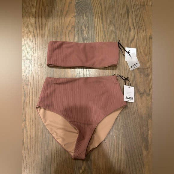 Jade Swim bound Bottom + All around Bandeau Bikini in Ribbed mocha New With Tags - Picture 1 of 8